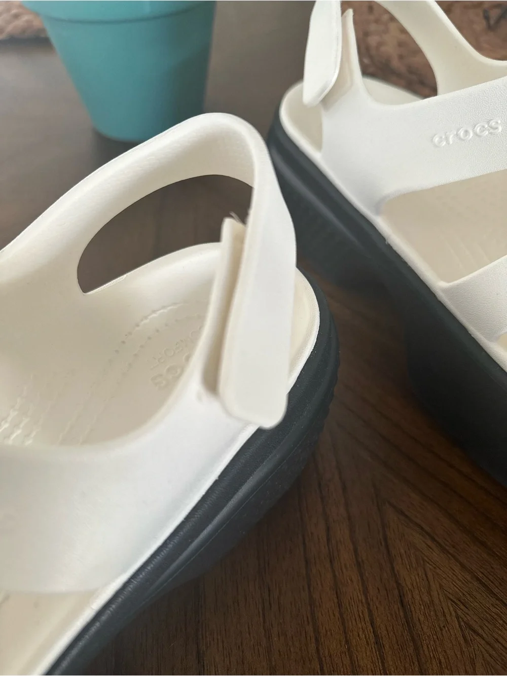 CROCS Cream-White Platform Fisherman Sandals with Black Sole